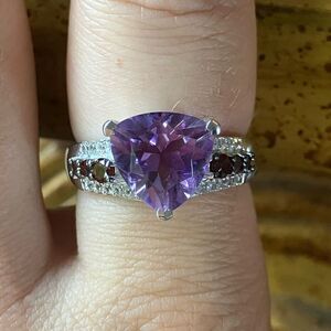Moroccan Amethyst Red Garnet Sterling Silver Ring Size 8